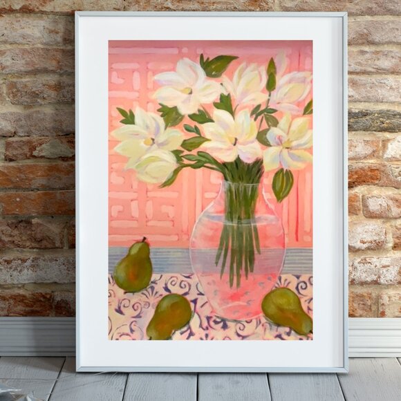 Original Acrylic Floral Painting  Fashion Wall Decor  Handmade Ivory and… - Picture 3 of 7